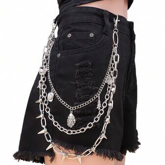 1pc Unisex Punk Style Pants Chain With Silver Christmas Elements & Rivet Multi-Layer Chain Details, Multi-Layered For Personalized Decoration, Suitable For Daily Outings And Christmas Looks.
