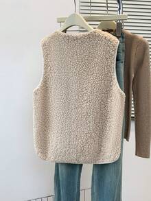YUXIN Must - Have For Women In Autumn And Winter! Soft Faux Shearling Sleeveless Cardigan Vest With Dual Pockets, Ultra - Warm And Versatile For Daily Wear Summer - Apricot - View 4