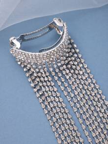 1 pieza Elegante Clip de Pelo con Cadena Larga de Cristal Rhinestone y Borla, Accesorio de Pelo de Cristal Brillante para Mujer, Verano, Playa, Boda - Plateado - Ver 6
