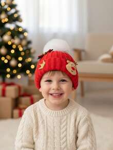 1 pieza Gorro de punto con cuernos de reno para niños, gorro de invierno cálido unisex para niños, regalos de Navidad para niños y niñas - 1PC - Ver 5