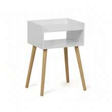 KIWI White, Black Or Natural Wood Bedside Table In Nordic Style With Drawer, Door Or Shelves, Side Table For Bedroom Or Living Room, Modern And Compact Nightstand For Home - White Shelves 40x30x60 cM - View 4