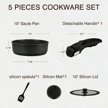 5pcs /7pcs/24 Pcs Pots And Pans Set Non Stick, Ceramic Cookware Set With Detachable Handles, Healthy Induction Cookware Oven RV Kitchen Set - 黑色5pcs - 查看 6