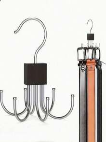 Organizador giratorio de 6 ganchos, base de madera, ganchos de acero, estante de almacenamiento multifuncional, plegable, compacto y portátil, 6 ganchos para colgar ropa, bufandas, cinturones, ropa interior, corbatas, adecuado para armario, perchero de entrada, esencial para volver a la escuela y el hogar - Multicolor - Ver 1