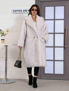 Damen Oversize Mantel für den Winter, Damen Bekleidung in Große Größen, Langer Teddy-Bär Jacke, Langer Kunstpelz Mantel, Winterwarmer Mantel - Weiss - Übersicht 2