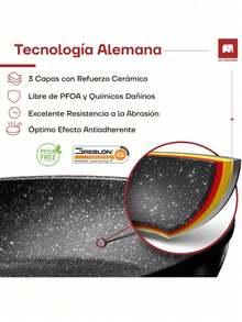 Sartén Antiadherente de 28cm, Tecnología Alemana Ultrachef Master Stone Línea Piedra y Madera 100% Libre de PFOA Para Estufas de Inducción Gas o Eléctrica Gris - 28 cm - Ver 4