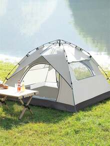 Carpa de Camping Inmediata - 2-3 Personas Doble Capa, Impermeable Anti-UV con 2 Tiendas Auxiliares - Blanco - Ver 9