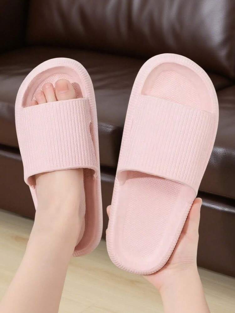 Dép đi trong nhà mùa hè mới về thời trang đa năng màu trơn sọc dọc một lỗ dày mềm mại thoải mái bằng EVA chống trượt kháng khuẩn kháng khuẩn bảo vệ gia đình phòng tắm ngoài trời cho nam [Đối với bàn chân rộng, nên mua cỡ lớn để vừa vặn hơn] - Hồng - Xem 4