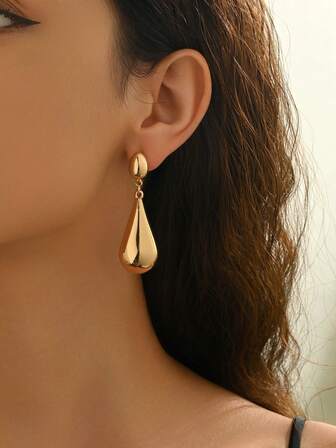 1对新款创意几何优雅简约水滴形耳钉，百搭时尚