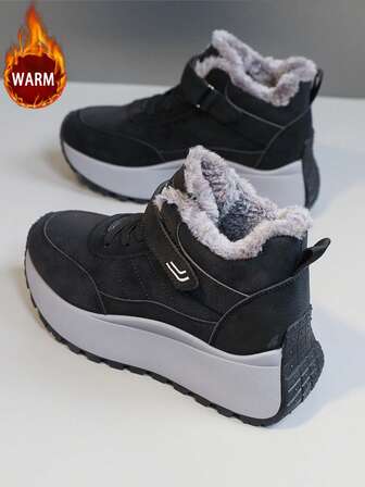 1 par kvinnors multifunktionella mode casual tjocka termofodrade höga snöstövlar, tjocka sular utomhussporter casual skor för dagligt bruk