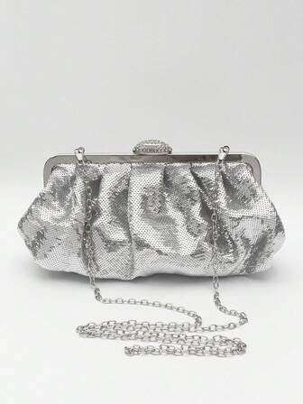 1 st silverfärgad plisserad paljettkuvertväska, elegant glittrande stil med strassdetaljer, lämplig för formella tillfällen som fester, galor, examen, bröllop och möhippor