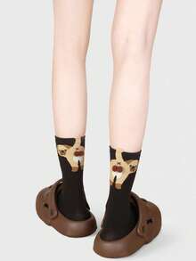 3 Pairs Cute Cartoon Dog & Cat Egg Design Socks, Moisture-Wicking, Non-Slip, Breathable - Multicolor - View 3