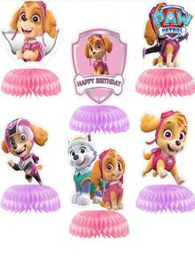 6pcs Paw Patrol Pink Dog Party Supplies, Honeycomb Decorations, Puppy Patrol Tabletop Honeycomb Stand, Suitable For Birthday, Holiday And Theme Parties - Multicolor - View 3