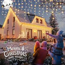300LEDs/33Ft IP54 Waterproof Christmas Icicle Lights Outdoor, 8 Modes Timer Clear Wire With Warm White LED Decor For Porch Fence Roof, Indoor Holiday Decorations - 暖白色 - 查看 4