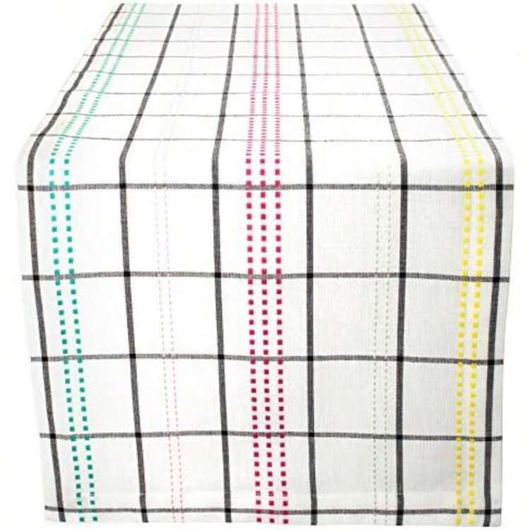 DII 100% algodón, Lavable a máquina, Mantel Individual a Rayas francesas para cenas, Verano y picnics Aire Libre, (Red Stripes), Table Runner - 14 x 72, 1(Color Pop Plaid) - Multicolor - Añade 1