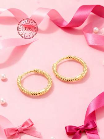 Artepollo 14K Gold Plated Round Hoop Earrings, 925 Sterling Silver Twisted Thin Earrings For Girl, Hypoallergenic, Non-Fading, Lightweight, Gold Color Everyday Jewelry, Gift Box Packaging, Gift For Girls