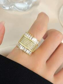 1枚优雅几何图案女士戒指，中东风格镀金立方氧化锆戒指，适合作为礼物送给爱人、母亲、朋友，也适合订婚、圣诞派对、舞会、婚礼等场合。 - 金黃色 - 查看 9