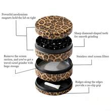 4-Layers Leopard Design Aluminium Alloy Metal Herb Grinder - Metal Grinder With Scraper |  Smoking Accessories Kit, For Friends, Families, And Smokers - 豹 - 查看 3