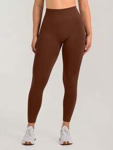 Women's Butt Lifting Tight Leggings, High Impact, Seamless Workout Tights, High Waist Tummy Control Yoga Pants - Brown - View 2