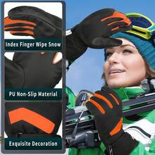 Achiou - Guantes de esquí de nieve para invierno, cálido, 3M, impermeable, visualización táctil para hombres y mujeres - naranja/fiesta de bloques - Ver 7