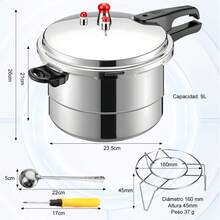 7L Olla de Presión Express de Aluminio 7 Litros de Ollas Sopa Carnes con 8 Sistemas de Antiadherente Vaporera Electrodoméstico de Cocina Compatible Estufa De Gas más para Cocina - Plateado - Ver 7