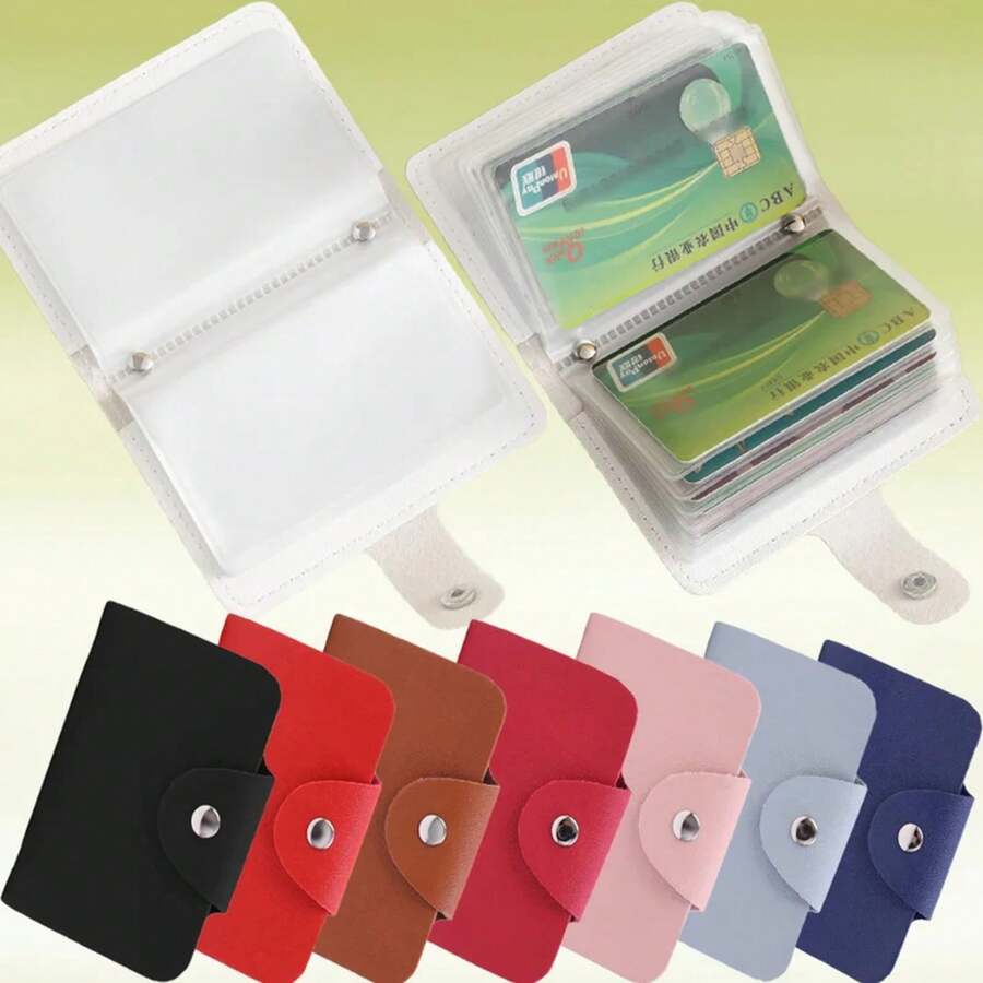 24 Bits Portatarjetas de Crédito, Bolsillo para Tarjetas Bancarias, PU, Gran Capacidad, Clip de Almacenamiento de Efectivo, Organizador, Estuche, Portatarjetas de Identificación, Cartera - Marrón - Ver 1