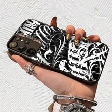 Carcasa Arte Calligrafía Negro Blanco Impresión UV para iPhone 11/12/13/14/15/16 Plus/17 Pro Max (Regalos de Navidad seleccionados, regalos por el Día Nacional, regalos por el Día de la Independencia, regalos de San Valentín, regalos de cumpleaños - Negro transparente - Ver 3