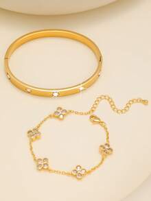 Set de cercei la modă, sexy, din oțel inoxidabil, cu zirconiu, cu trifoi cu patru foi, pentru femei, potriviți pentru purtare zilnică, întâlniri, asortare pentru mai multe ocazii și cadouri - Aur Galben - Vizualizare 5