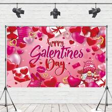 1pc Valentine's Day Party Decoration Flag, Happy Galentine's Day Themed Valentine's Photography Backdrop Flag, Heart Pattern Romantic Valentine's Decor, Durable Polyester Material, Holiday Background, Love Theme, Theme Party, Long-Lasting Sturdy Material, High-Quality Fabric, Decorative Banner, Celebration Banner, Party Organizer - Multicolor - View 4
