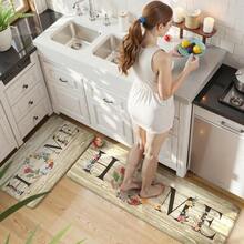 KIMODE Alfombrillas de cocina antifatiga para piso 2 piezas alfombras florales de granja acolchadas cómoda alfombra de espuma viscoelástica antideslizante para fregadero lavandería oficina - Beis - Ver 7