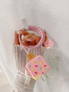 4pcs Ice Cream Shaped Charger Protector Case & Spiral Data Cable Protector Set - Multicolor - View 3