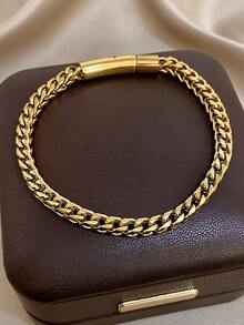 1 pièce Bracelet chaîne cubaine de luxe en acier inoxydable plaqué or 18 carats, cadeau pour femme, mère, Noël, festival, Thanksgiving, carnaval, mariage, rave/bal de promo/fête/accessoires quotidiens, cadeau pour anniversaire, Saint-Valentin, bijoux bohèmes, cadeaux pour demoiselles d'honneur - Multicolore - Voir 11