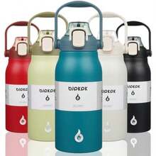BJPKPK - Botellas de agua aisladas con pajita, 20 onzas lindas botellas de agua con asa, termo de metal de acero inoxidable sin , termo de fácil transporte para hombres y mujeres, color blanco(1.3 Litros Azul claro de 40 onzas) - Multicolor - Ver 1