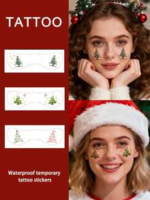 3Pcs Christmas Face Sticker Fake Tattoo Temporary Tattoo Christmas Tree Waterproof Sweatproof Disposable For Women And Mem Face, Arm, Waist, Chest, Leg, Abdomen, Neck, Hand, Finger, Back For Dancing Party Stage Performance Modernist Body Art - Multicolor - View 2