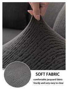 1pc Plush Jacquard Anti-Slip Sofa Seat Cushion Cover, Soft & Skin-Friendly, Pet-Proof, Elastic Sofa Slipcover, Suitable For L-Shaped Combination Sofa And 1/2/3/4 Seater Sofa (Sold Individually), Modern Minimalist Style, All Season - Dark Grey - View 9