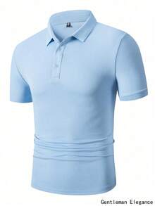 WASSUP OTHER Men's Shirt, Men's Loose Fit Casual Business POLO Shirt, Fashion Knit Sweater, Casual T-Shirt With Turndown Collar, Short Sleeve Top - Baby Blue - View 2