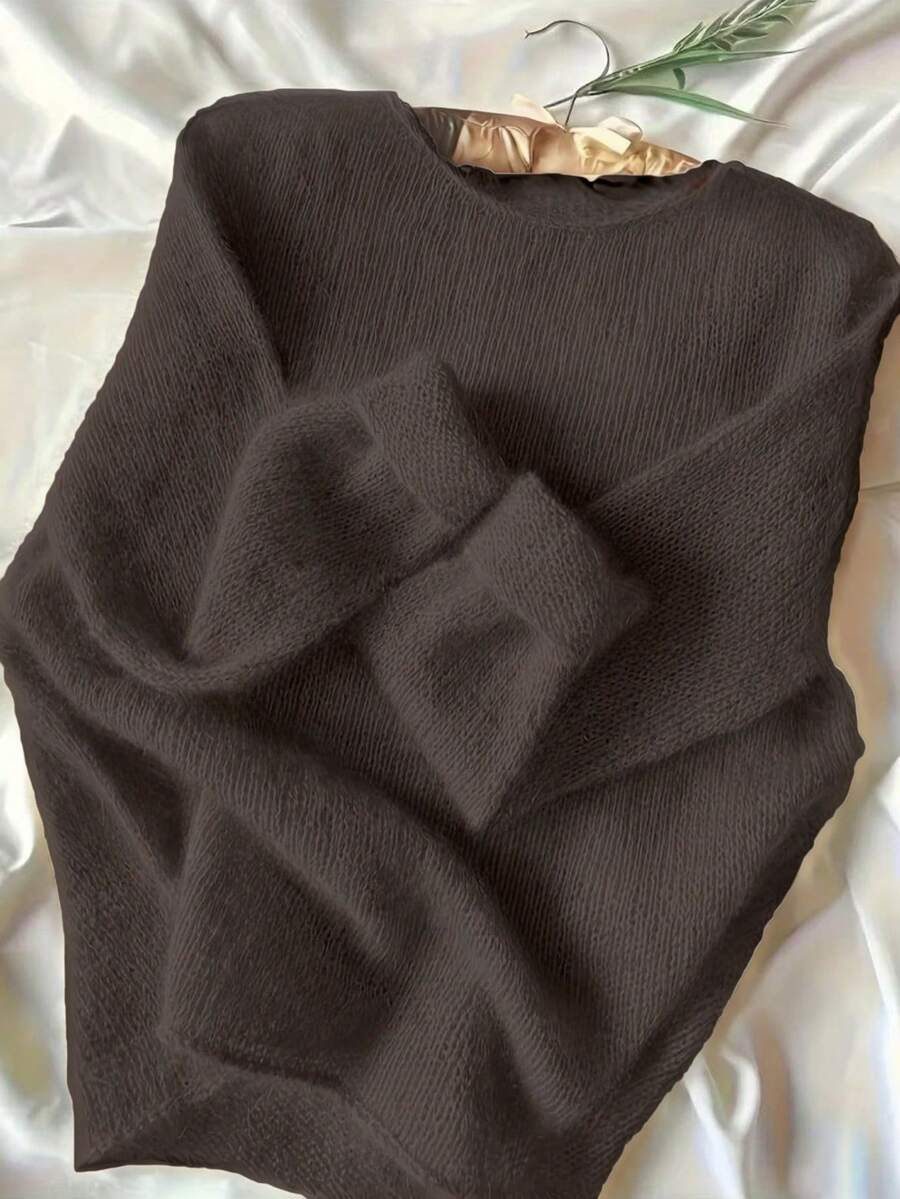 纯色休闲套头毛衣 - 棕色 - 查看 1