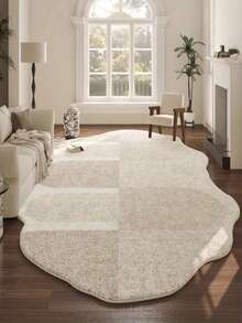 1pc Modern Cream Style Asymmetrical Shaped Plush Soft Carpet, Large Area Rug For Living Room, Bedroom, Hallway, Entryway