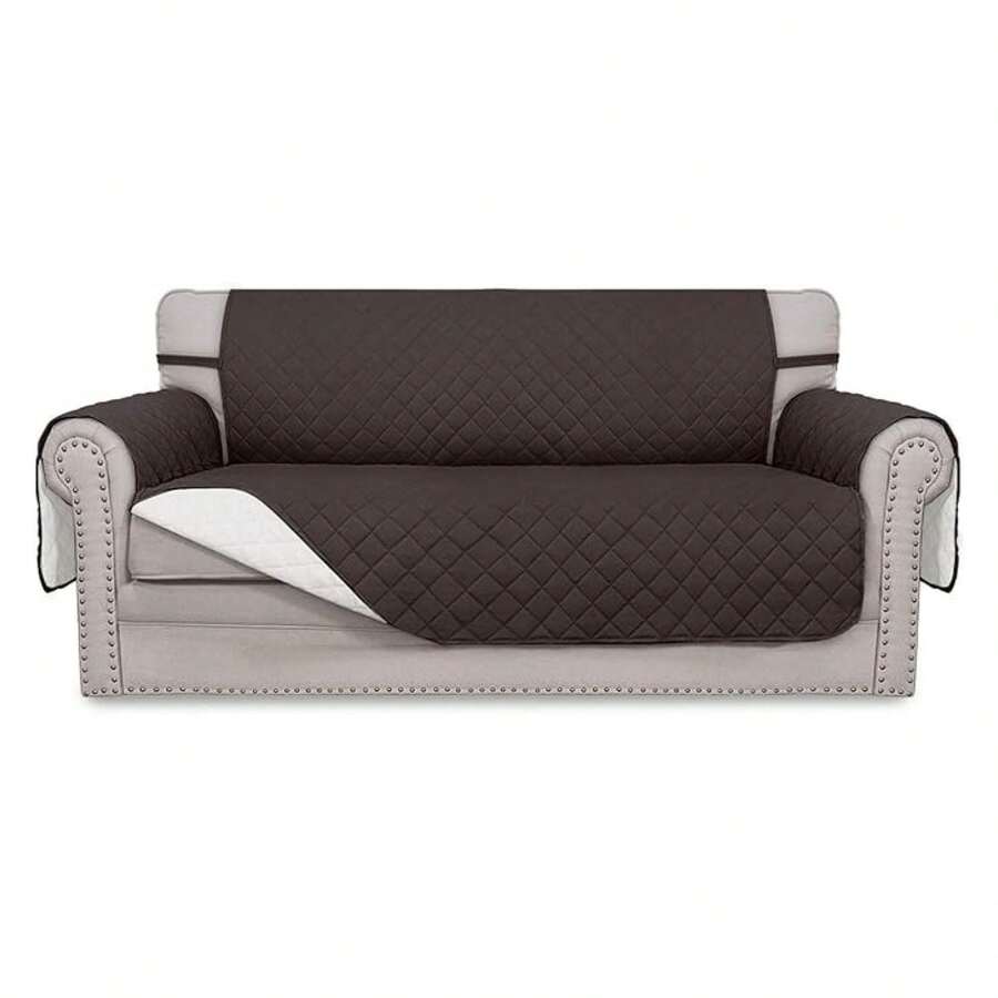 Sofa Slipcover Reversible Loveseat Sofa Cover Couch Cover For 2 Cushion Couch Furniture Protector With Elastic Straps For PetsDog Cat Oversized Loveseat, Chocolate/Ivory - Multicolor 1996 - View 1