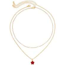 Collar en Capas para Mujer, Collar Colgante Flores, Cadena Clavícula de Perlas Blancas, Hip-Hop con Personalidad Punk, Collar Ajustable, Joyería Moda, Regalo Joyería Cumpleaños para Mujeres(Rojo) - Multicolor - Ver 2