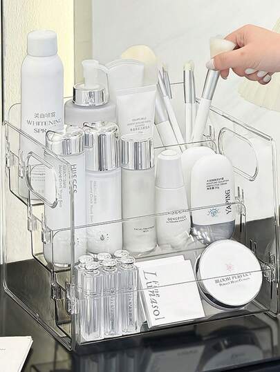HMQ beauty 3-Tier Acrylic Makeup Organizer, Multi-Compartment Design, Transparent Material For Storing Cosmetics, Perfumes, Skincare, Water, Lotions, Vanity Table Storage Rack, Gift For Women, Christmas Gift