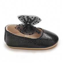 Baby Girl PU Dress Flats Soft Soles Dot Print Mesh Bow Mary Jane Shoes Casual Walking Shoes For Newborn Toddler - màu đen - Xem 9