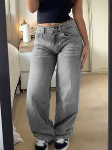 Quần jeans ống rộng kiểu vintage thời trang mới dành cho nữ, quần denim ống đứng dáng suông, cạp trung, đa năng, phù hợp cho mọi mùa xuân. - Màu Xám nhạt - Xem 4