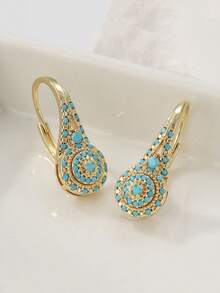 优雅奢华的合成绿松石耳环，时尚精致的派对首饰，送给她的完美礼物 - 金色 - 查看 6