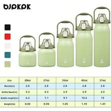 BJPKPK - Botellas de agua aisladas con pajita, 20 onzas lindas botellas de agua con asa, termo de metal de acero inoxidable sin , termo de fácil transporte para hombres y mujeres, color blanco(0.6 Litros 20 ozLight Green) - Multicolor - Ver 5