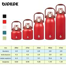 BJPKPK - Botellas de agua aisladas con pajita, 20 onzas lindas botellas de agua con asa, termo de metal de acero inoxidable sin , termo de fácil transporte para hombres y mujeres, color blanco(0.8 Litros 27 ozRed) - Multicolor - Ver 5