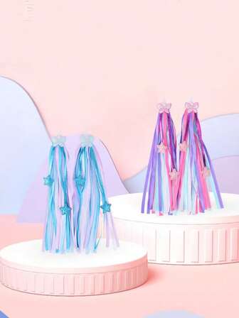 ที่จับสตรีมเมอร์ 1 คู่พร้อมเลื่อม, พู่, ดาว, โบว์สำหรับสกู๊ตเตอร์, รถสามล้อ, รถจักรยานยนต์, จักรยาน