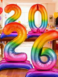1pc 60-Inch Giant Standing Foil Number Balloon, Gold/Silver/Rainbow Color 0-9 Base Digit Balloons Suitable For Birthday Party, Anniversary, Event, Storefront Display, Family Gathering Decoration - Multicolor - View 2