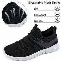 Ecetana Tennis Shoes For Women,Women's Breathable Non-Slip Sports Shoes , Summer Breathable Lace Up Low Cut Anti Slip Walking Training Shoes,Cushioned Comfort Platform Sneakers With Arch Support For Work, Gym, And Everyday Wear - 黑色 - 查看 3