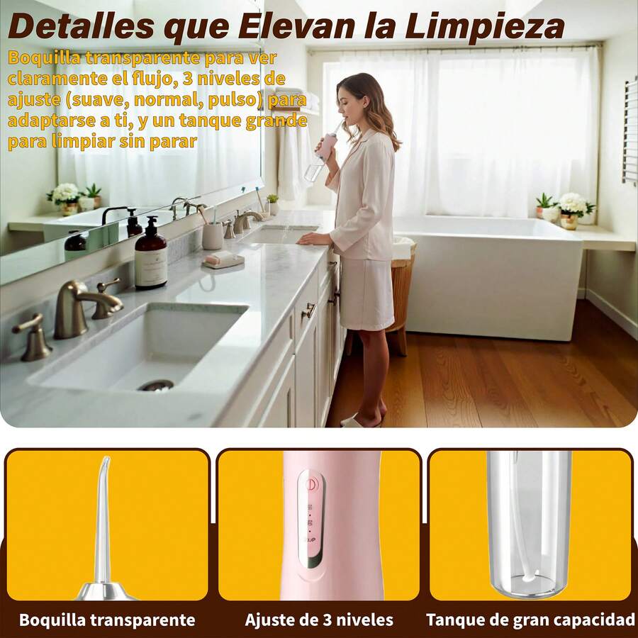 Irrigador Oral Portátil Boquilla Transparente Ajuste de 3 Niveles Carga USB Ideal para Regalo Viajes y Casa - Multicolor - Ver 1
