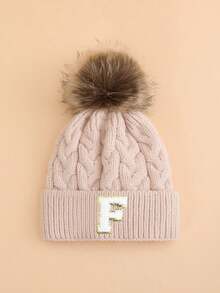 1 chiếc mũ len chữ cái cho bé, mềm mại, ấm áp và thoải mái, thích hợp cho bé trai và bé gái mặc ngoài trời vào mùa thu/đông. - Màu hồng nhạt - Xem 56